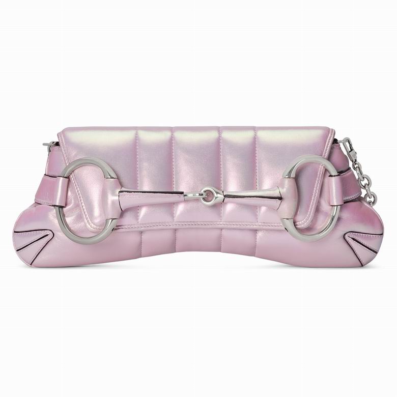Gucci Horsebit Chain Medium Shoulder Bag in Iridescent Pink Quilted Leather