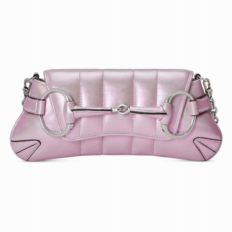 Gucci Horsebit Chain Medium Shoulder Bag in Pink Metallic Quilted Leather