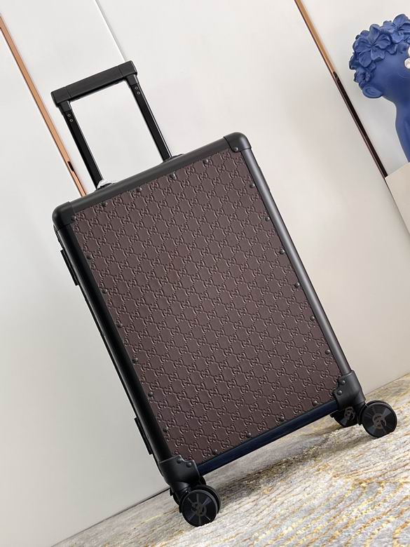 Gucci GG Embossed Cabin Rolling Suitcase in Dark Brown with Black Trim