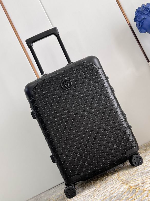 Gucci Signature Rolling Carry-On Suitcase in Black Embossed Leather