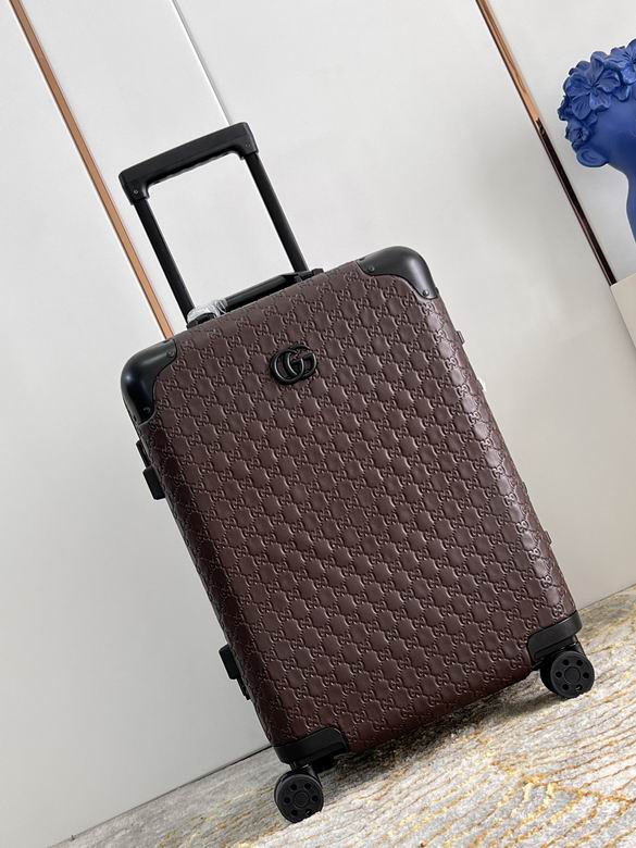 Gucci Savoy Cabin Rolling Suitcase in Dark Brown Embossed GG Leather