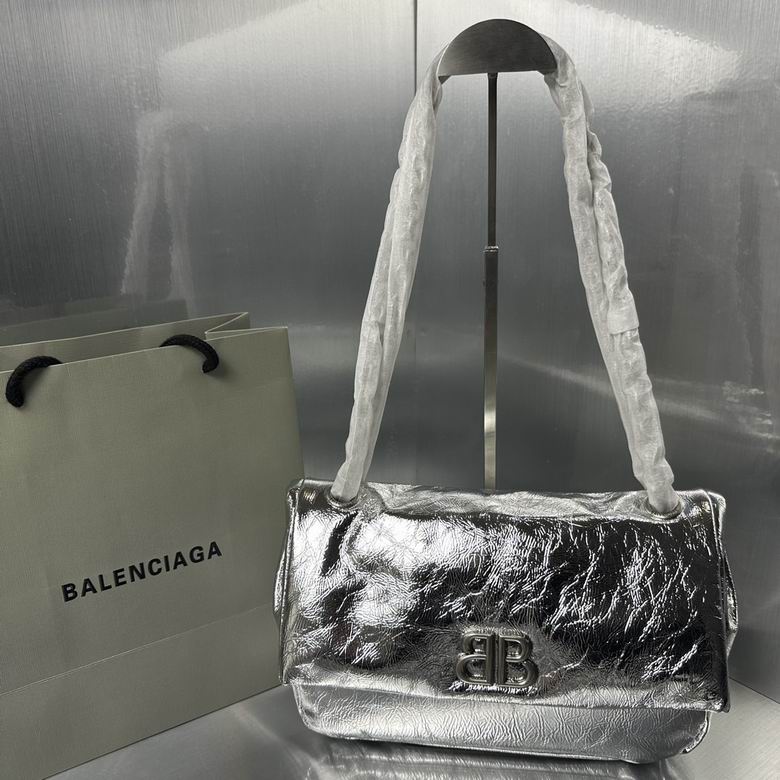 Balenciaga Monaco Small Shoulder Bag in Silver Metallic Leather