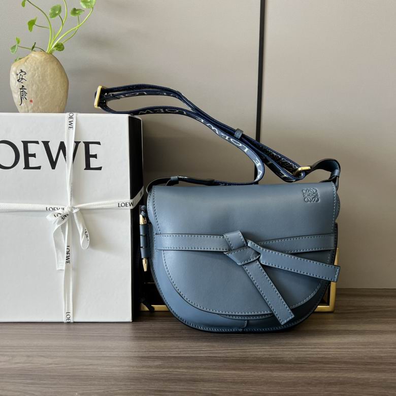 Loewe Gate Dual Small Saddle Crossbody Bag in Blue Calfskin Leather