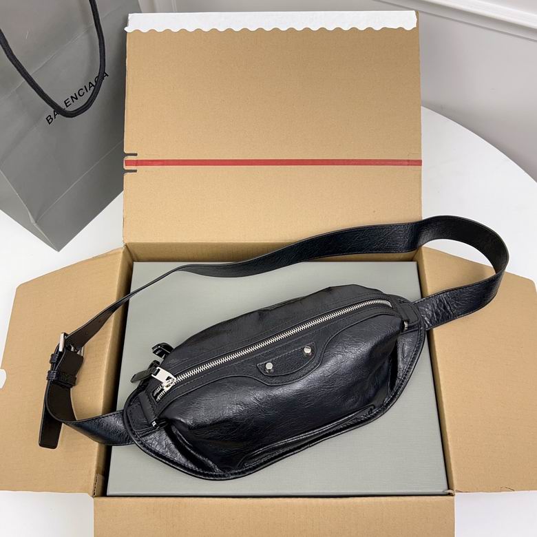 Balenciaga Le Cagole Belt Bag in Black Crinkled Leather with Silver Hardware