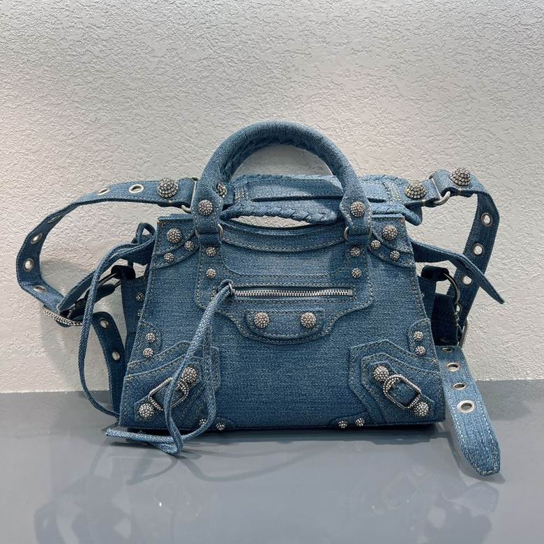 Balenciaga Neo Cagole Small Top-Handle Bag in Blue Denim with Crystal Studs