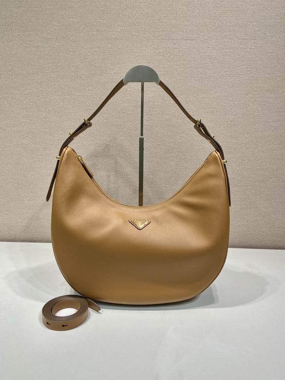 Prada Arqué Large Shoulder Bag in Camel Leather with Gold Triangle Logo