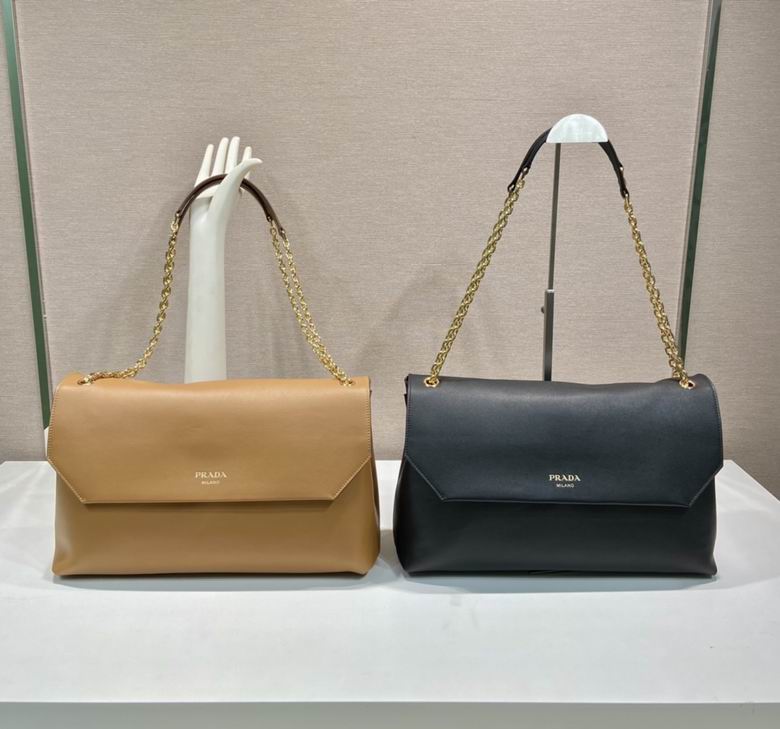 Prada Flap Shoulder Bag with Gold Chain Strap in Smooth Leather