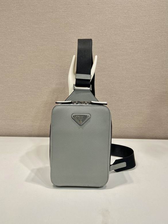 Prada Brique Saffiano Leather Sling Chest Bag in Light Grey