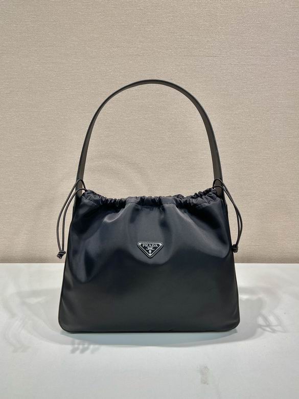 Prada Re-Nylon Drawstring Shoulder Bag in Black with Triangle Logo