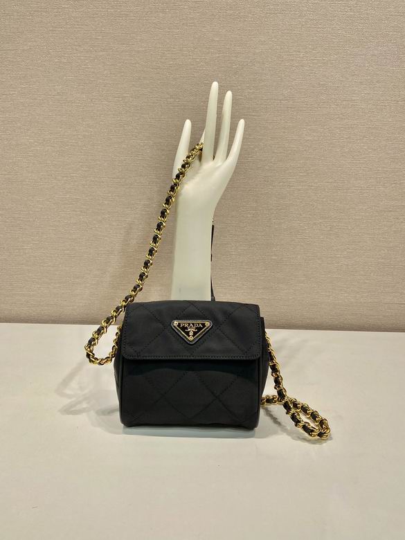 Prada Mini Quilted Satin Shoulder Bag with Chain Strap in Black