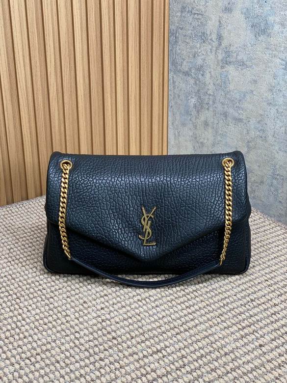 Saint Laurent Calypso Medium Chain Shoulder Bag in Black Grained Leather