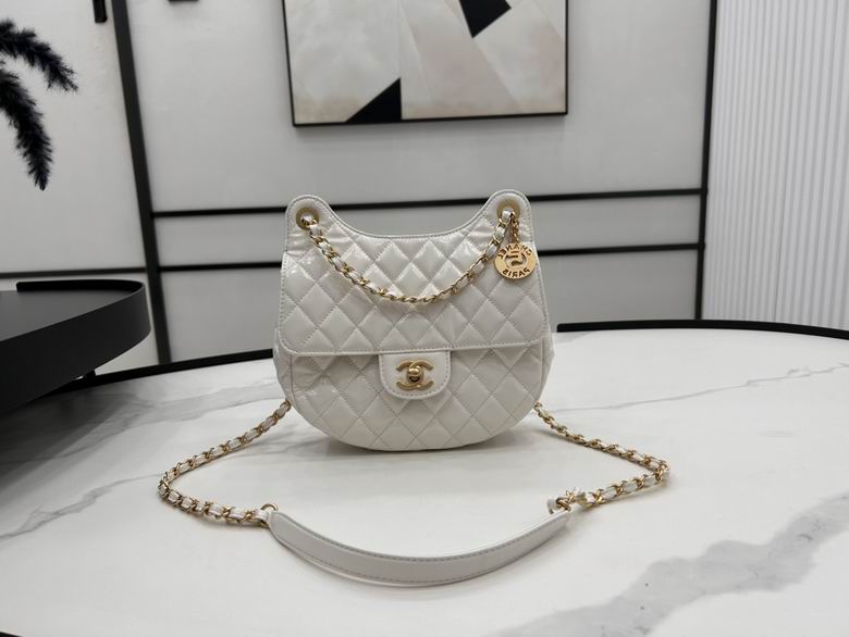 Chanel Quilted Hobo Bag with CC Turn-Lock and Gold Chain Strap in White