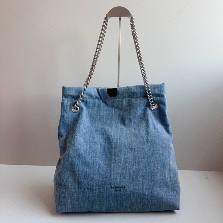 Balenciaga Crush Chain Tote Bag in Light Blue Washed Denim