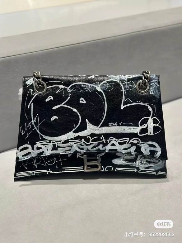Balenciaga Crush Medium Chain Shoulder Bag in Black Graffiti Leather