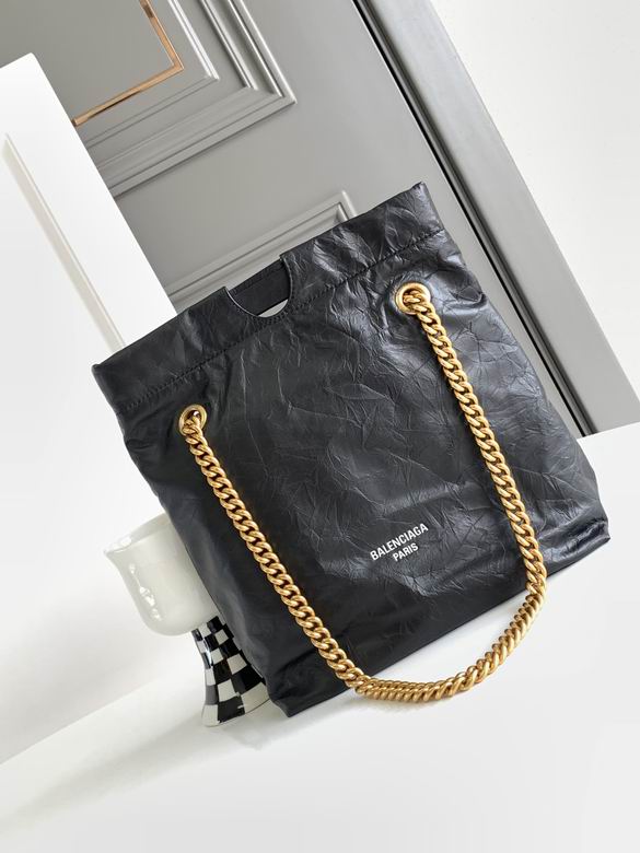 Balenciaga Crush Chain Tote Bag in Black Crinkled Leather
