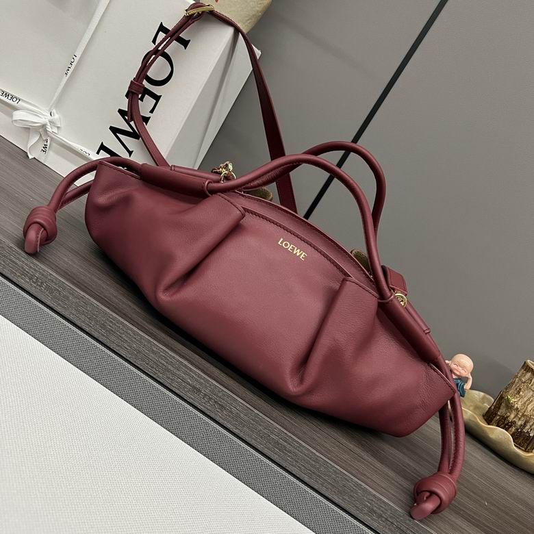 Loewe Paseo Top-Handle Shoulder Bag in Burgundy Leather