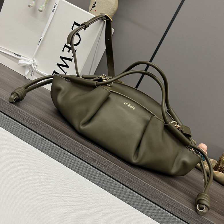 Loewe Paseo Top-Handle Shoulder Bag in Olive Green Smooth Leather