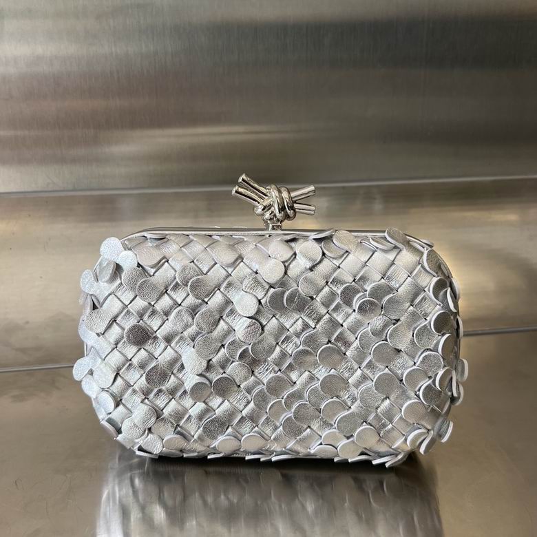 Bottega Veneta Knot Minaudière Clutch in Silver Woven Metallic Leather