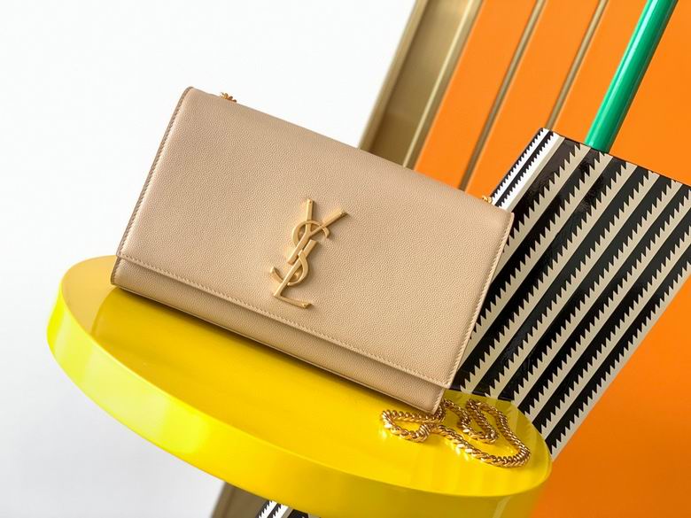 Saint Laurent Kate Medium Chain Bag in Beige Grained Leather