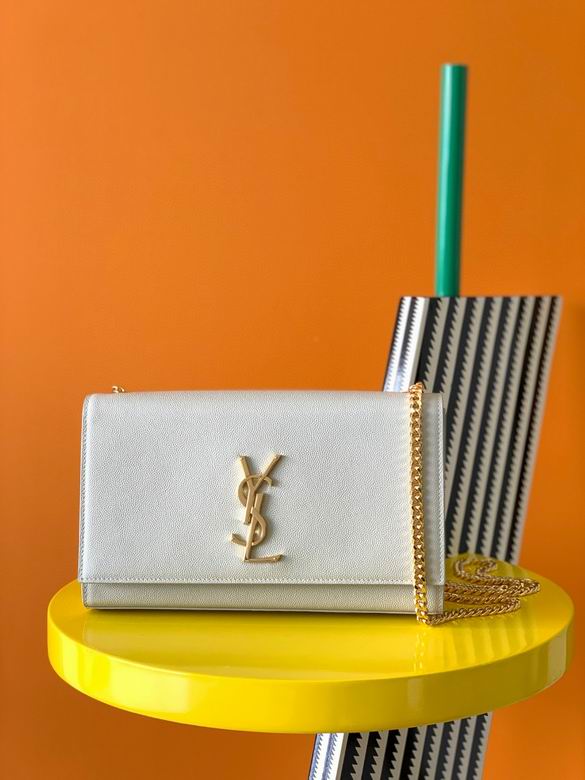 Saint Laurent Kate Medium Chain Shoulder Bag in White Grained Leather