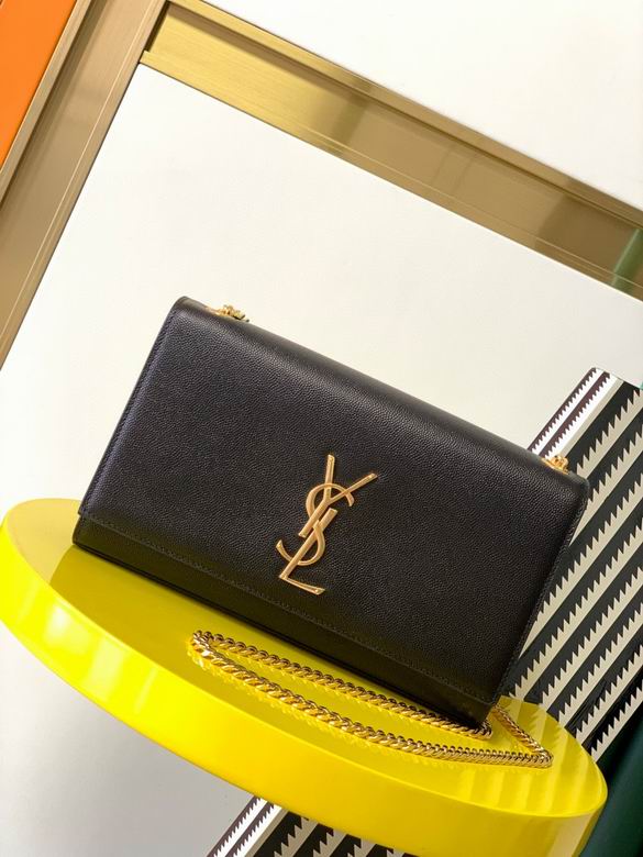 Saint Laurent Kate Small Chain Bag in Black Grained Leather with Gold Logo