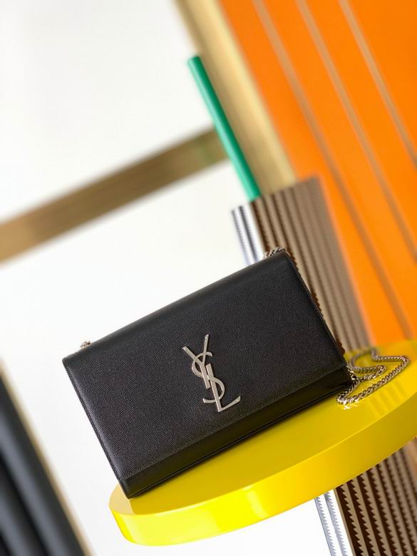 Saint Laurent Kate Medium Chain Shoulder Bag in Black Grained Leather