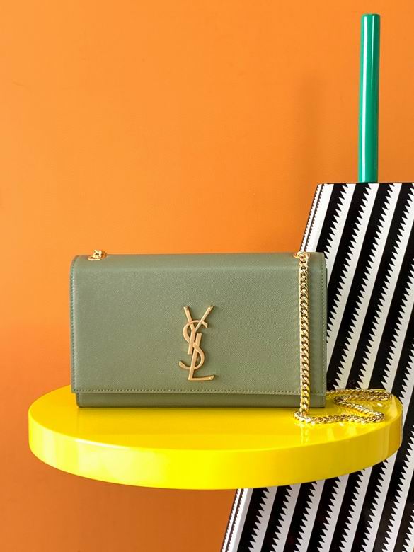 Saint Laurent Kate Medium Chain Shoulder Bag in Sage Green Grained Leather
