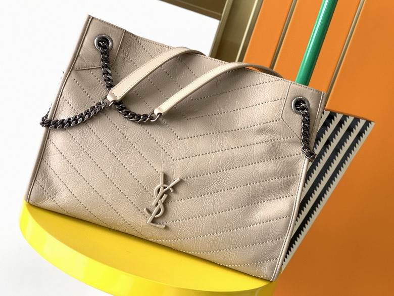 Saint Laurent Niki Medium Shopping Tote in Beige Crinkled Vintage Leather