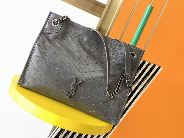 Saint Laurent Niki Medium Shopping Tote in Gray Crinkled Vintage Leather