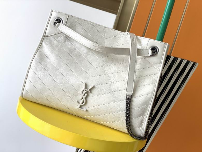 Saint Laurent Niki Medium Shopping Bag in White Crinkled Vintage Leather