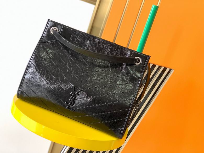 Saint Laurent Niki Medium Shopping Bag in Black Crinkled Vintage Leather