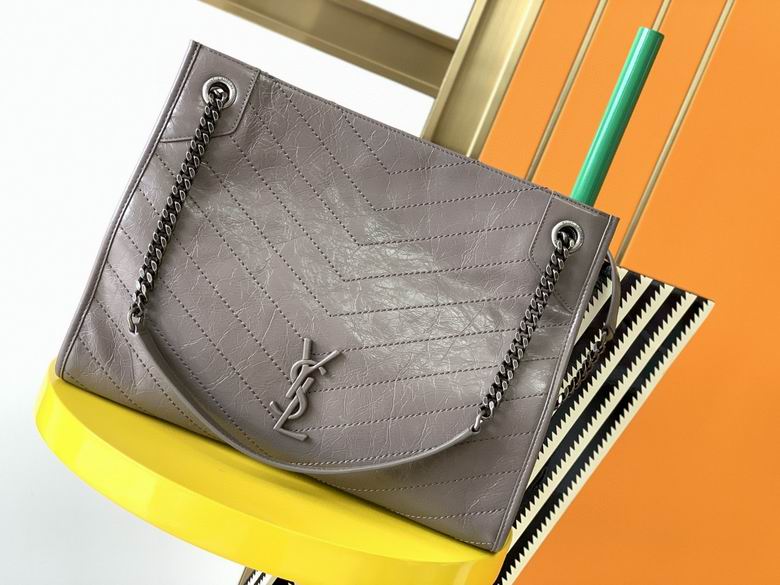 Saint Laurent Niki Medium Shopping Bag in Grey Crinkled Vintage Leather