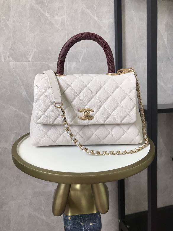 Chanel Coco Handle Small Top-Handle Flap Bag in White Grained Leather