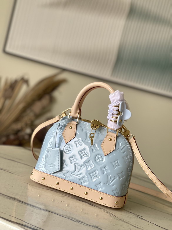 Louis Vuitton Alma BB Top-Handle Bag in Pale Blue Monogram Vernis Leather