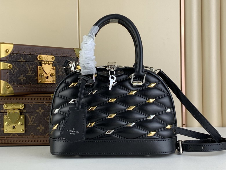 Louis Vuitton Alma BB Top-Handle Bag in Black Quilted Leather with Studs