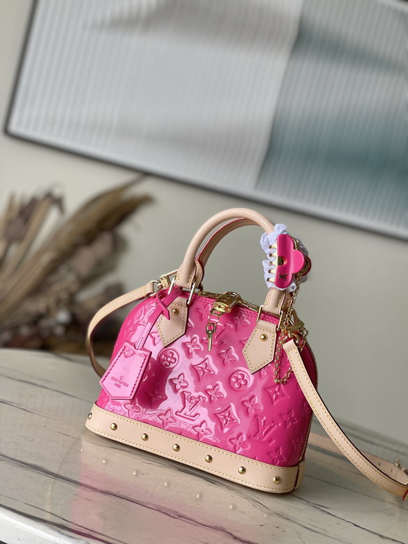 Louis Vuitton Alma BB Top-Handle Bag in Pink Monogram Vernis with Studs