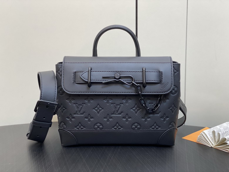 Louis Vuitton Steamer Top-Handle Bag in Black Embossed Monogram Leather