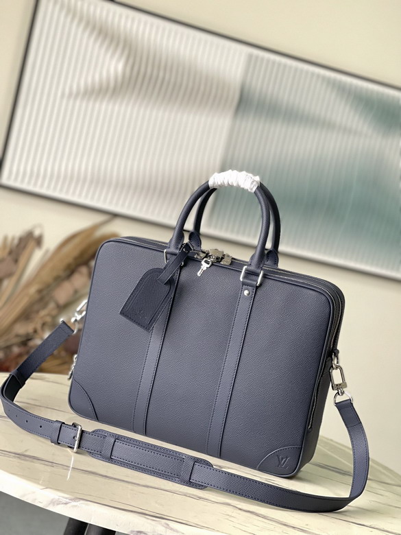 Louis Vuitton Porte-Documents Voyage Briefcase in Navy Blue Taiga Leather