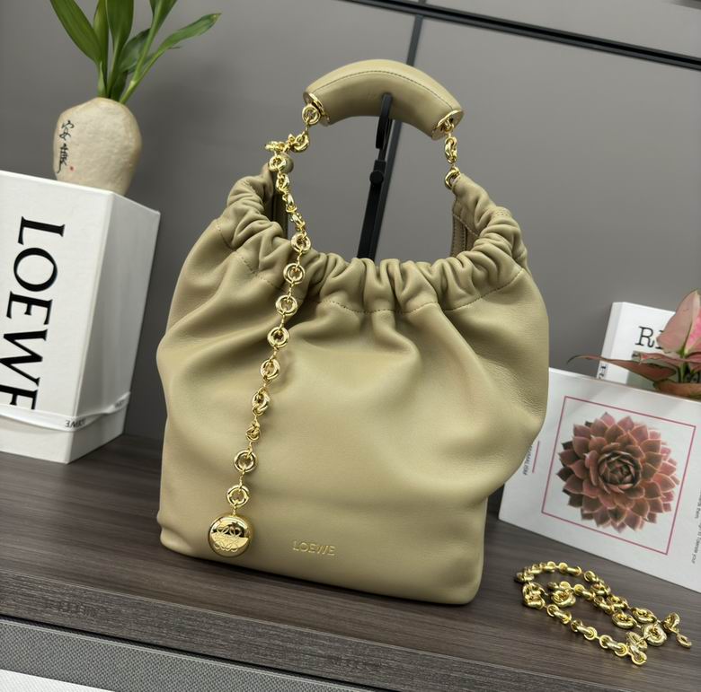 Loewe Squeeze Top-Handle Bag in Sage Beige Nappa Leather with Gold Chain