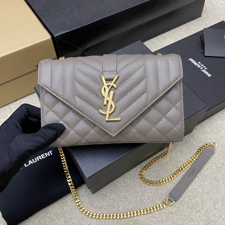 Saint Laurent Envelope Small Chain Bag in Taupe Grain de Poudre Leather