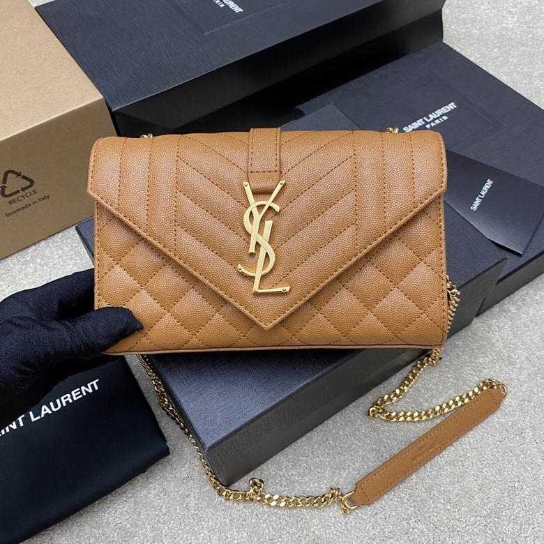 Saint Laurent Envelope Small Chain Bag in Tan Grain de Poudre Leather