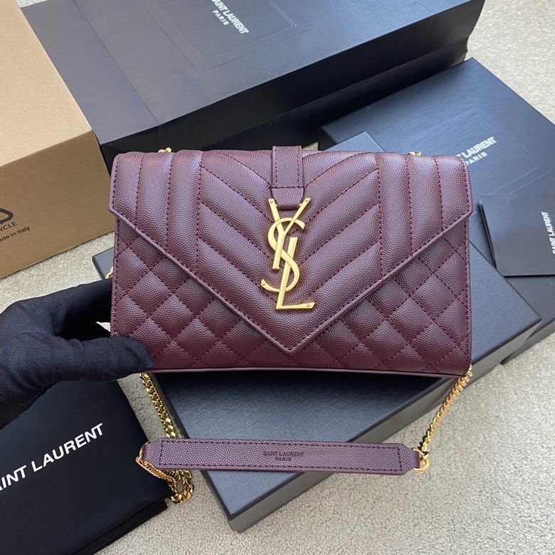 Saint Laurent Envelope Small Chain Bag in Burgundy Grained Leather