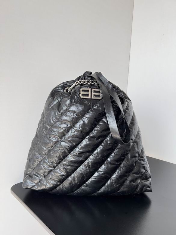 Balenciaga Crush Quilted Drawstring Tote Bag in Black Crinkled Leather