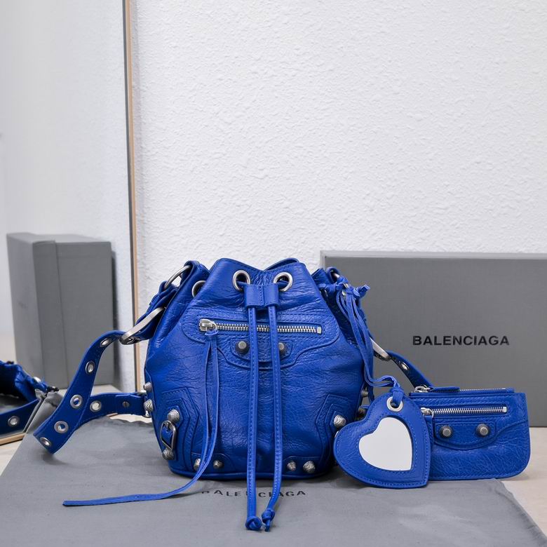 Balenciaga Le Cagole XS Bucket Bag in Cobalt Blue Leather with Mirror Charm