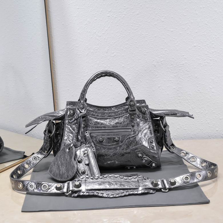 Balenciaga Neo Cagole XS Top-Handle Bag in Metallic Silver Leather