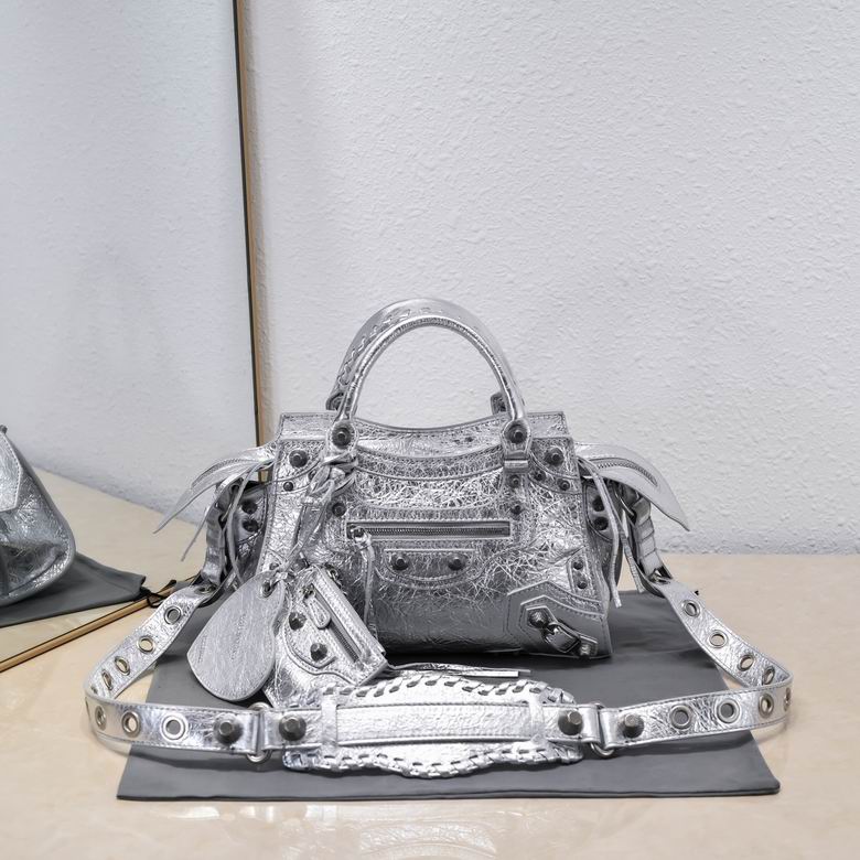 Balenciaga Neo Cagole XS Top-Handle Bag in Silver Metallic Leather