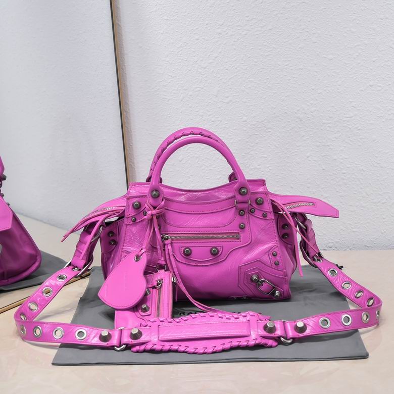 Balenciaga Neo Cagole Small Top-Handle Bag in Fuchsia Pink Crinkled Leather