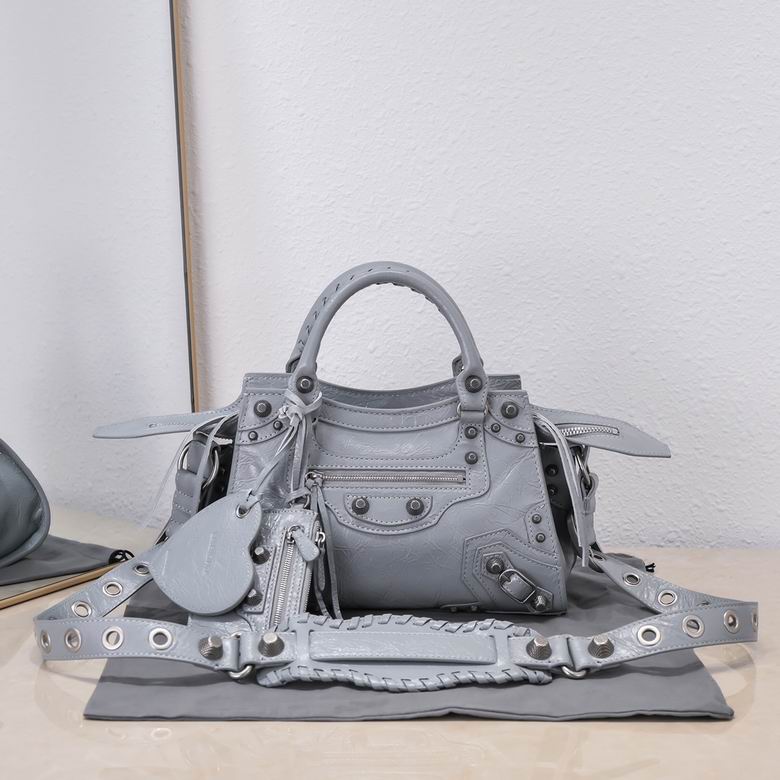 Balenciaga Neo Cagole Small Top-Handle Bag in Grey Crinkled Leather