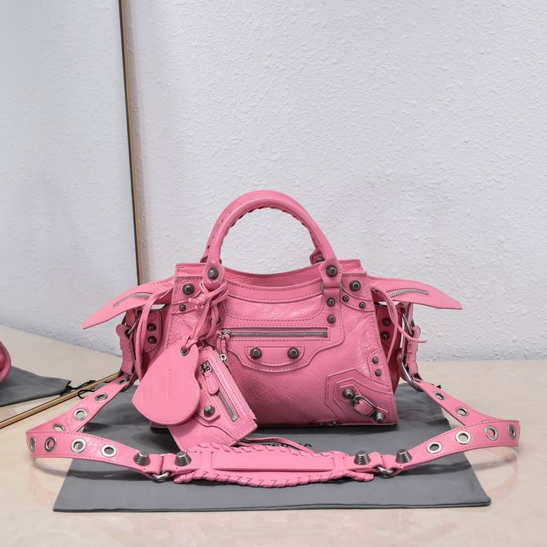 Balenciaga Neo Cagole XS Top-Handle Bag in Pink Crinkled Leather with Studs