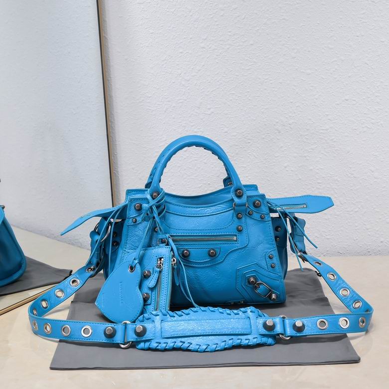 Balenciaga Neo Cagole City Top-Handle Bag in Turquoise Blue Leather